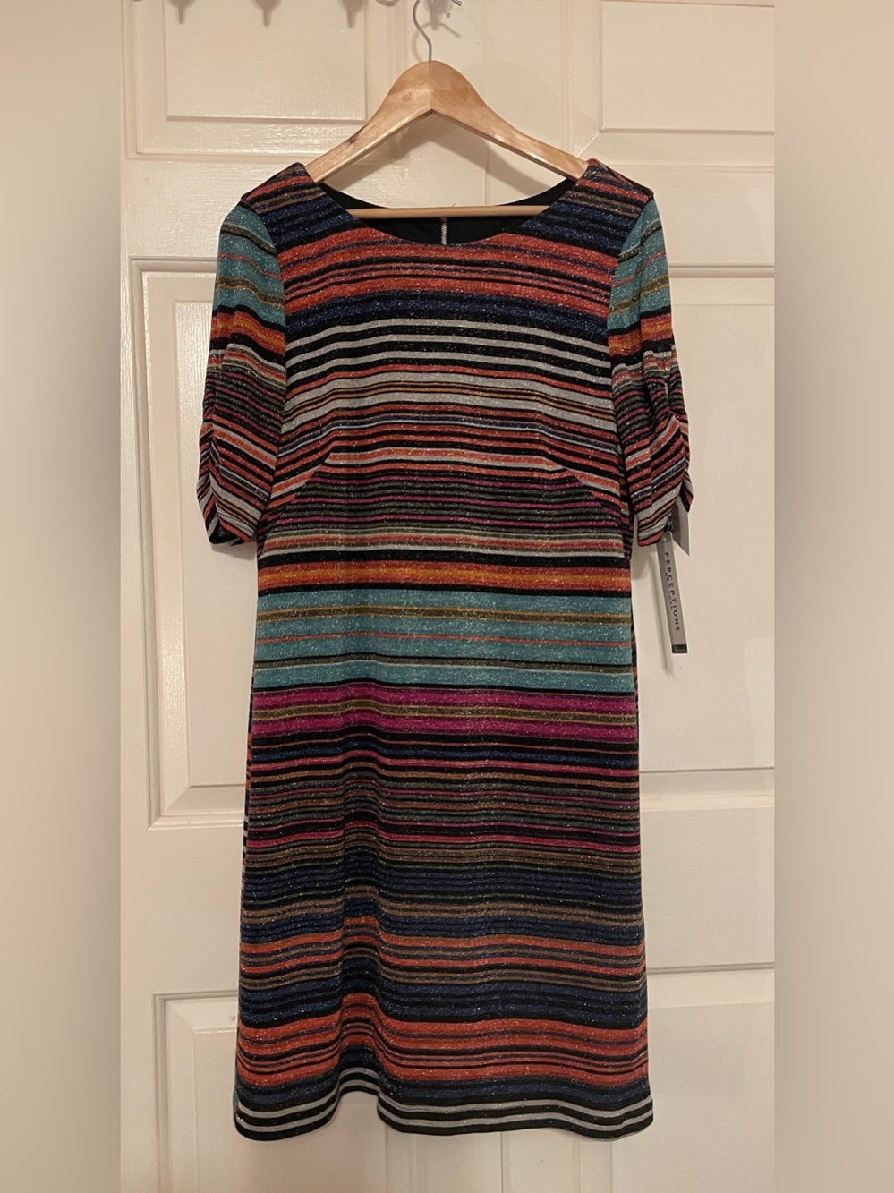 NWT Perceptions New York M Maximalist Striped Glitter Lurex Dress - Retro Party